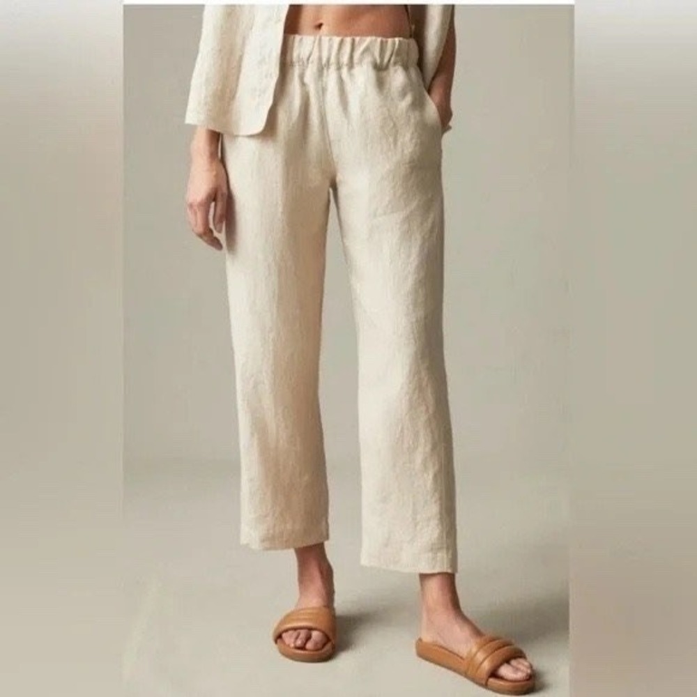 American Giant Ankle Pants Womens Medium Beige Linen Relaxed Fit